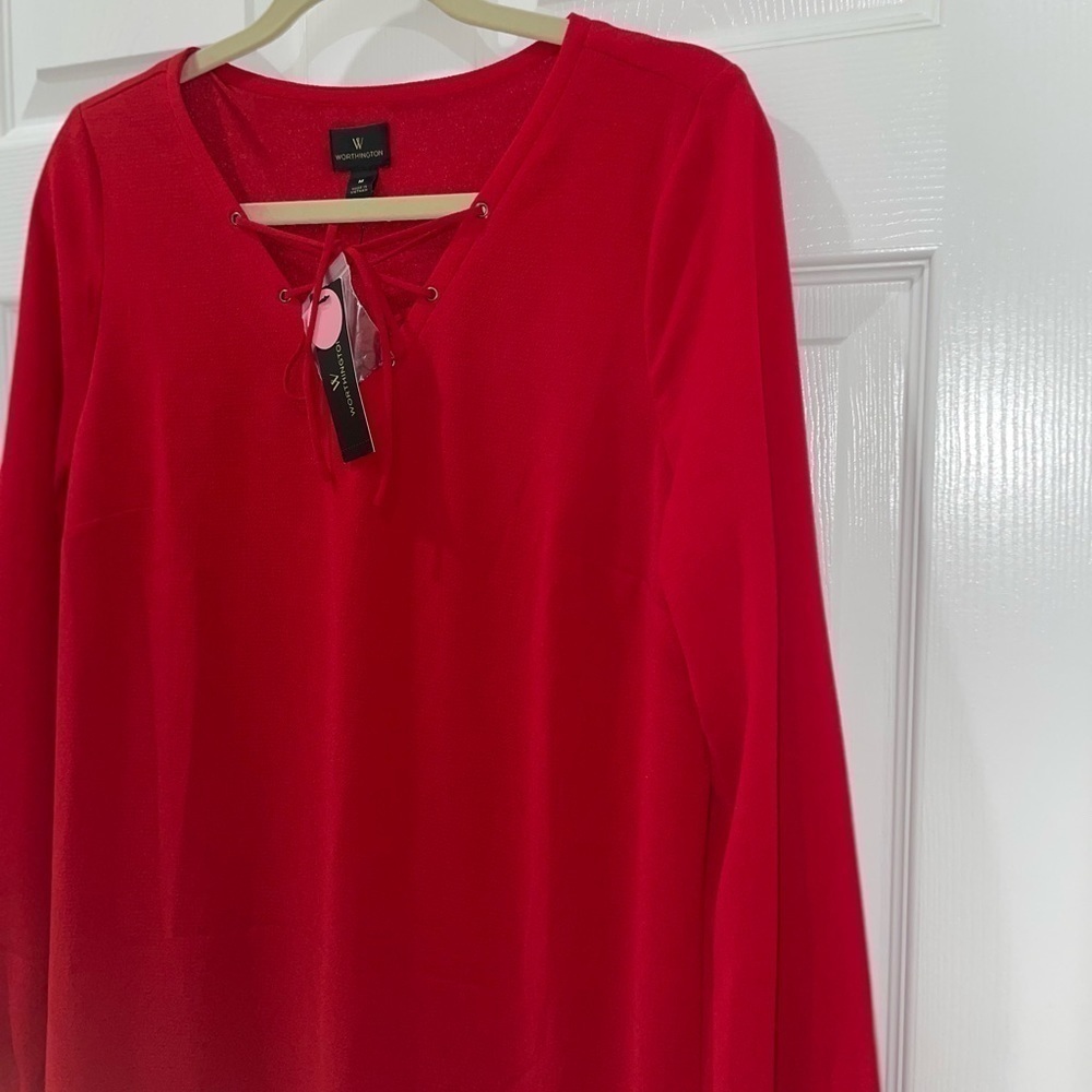 💰 3 For $25 💰WORTHINGTON Red LS Slip dress NWT Medium - Picture 7 of 7